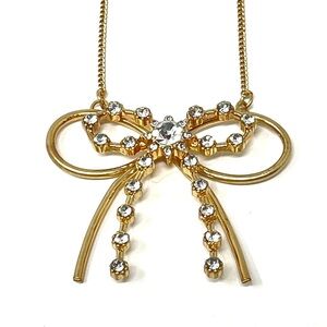 New Anthropologie Rhinestone Bow Necklace Gold